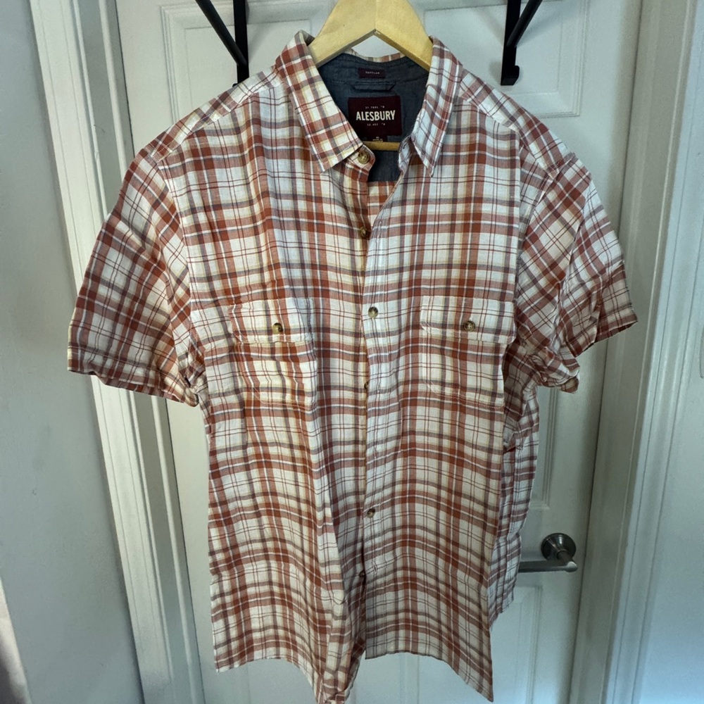 Alesbury Men's Short Sleeve Plaid Shirt - Orange and White